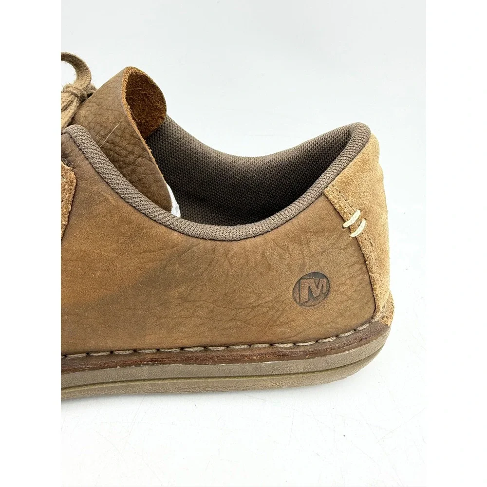 Merrell Bask Lace Shoes Moss Men 9‎ Moc Toe Brown Leather Comfort Lace Up J21981